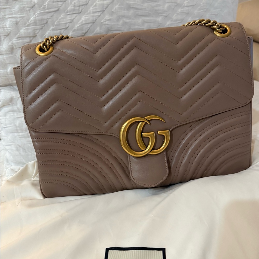 Gucci Large Marmont Leather Shoulder Bag with Gold Hardware